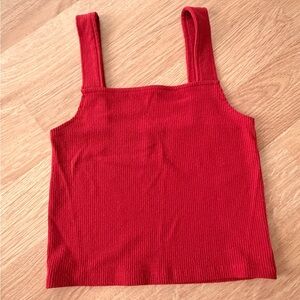 American Eagle Outfitters Red Ribbed Square-Neck Crop Top